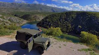 Series 1 Land Rover Minerva 1952 driving over Velebit mountain in Croatia