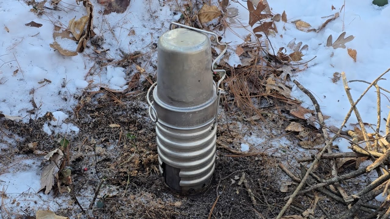 Coffee with Swiss Army Rocket Stove kit in the snow