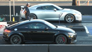 Nissan GT-R vs Audi TTRS and Audi 3 RS - sports cars drag racing