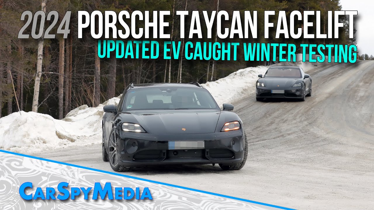 ⁣2024 Porsche Taycan And Sport Turismo Facelift Caught Winter Testing With Updated Front and Rear End