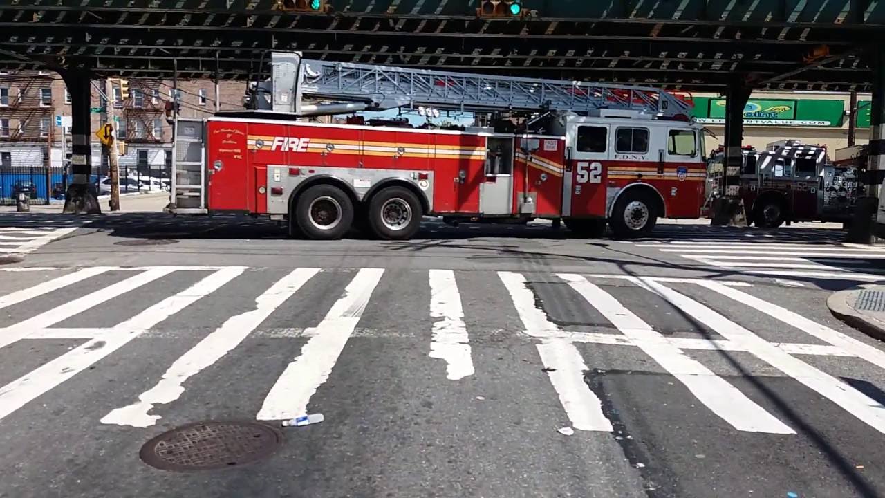 FDNY Ladder 52 From "52 House" Leaving The Scene Of A 4 Alarm Fire In ...