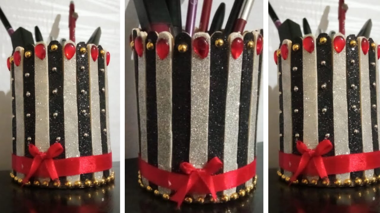 DIY pen holder.Best out of waste of empty tape roll.