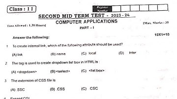 11th Computer Application Second Mid-term question paper 2023