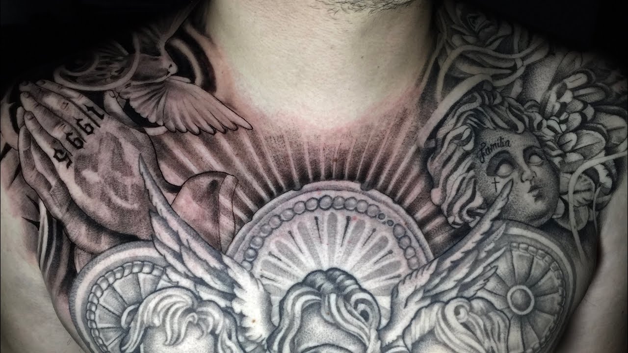 Tatuando Anjo e rosas com 3RL (Processo) Angel Tattoo