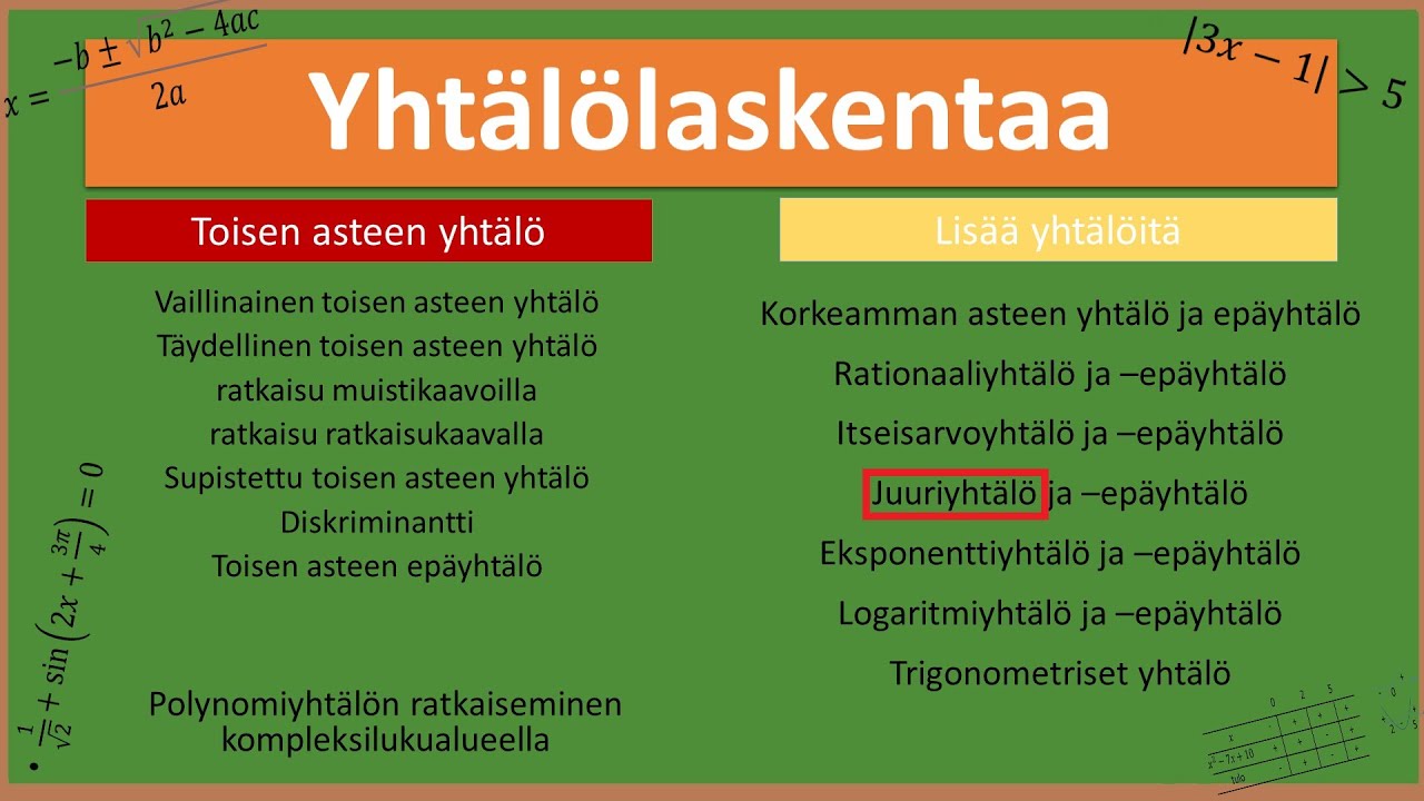 Yhtälölaskentaa: juuriyhtälön ratkaiseminen