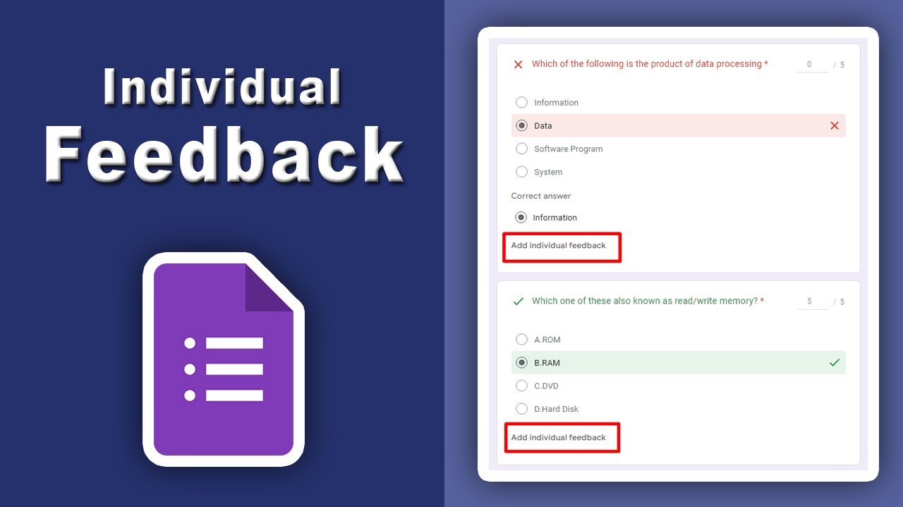 How to add individual feedback in google forms - YouTube