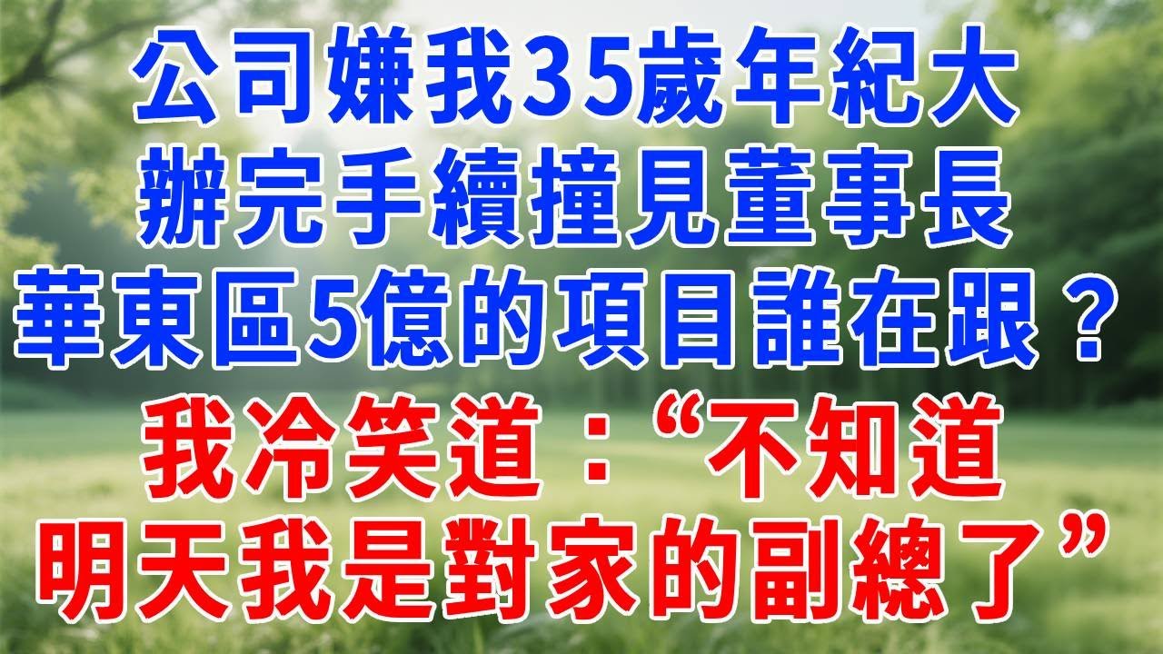 公司嫌我35歲年紀大，辦完手續撞見董事長，他問：華東區5億的項目誰在跟？我冷笑道：“不知道，明天我就是對家的副總了。”#人生感悟 #故事分享 #故事頻道 #感情 #职场 #打脸
