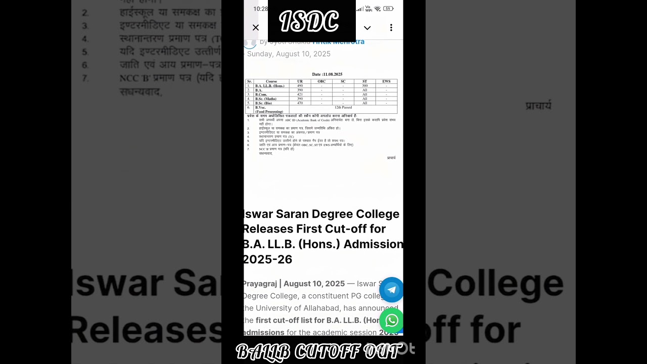BALLB CUTOFF OUT BY ISDC  . UNIVERSITY OF ALLAHABAD CUTOFF OUT BALLB 