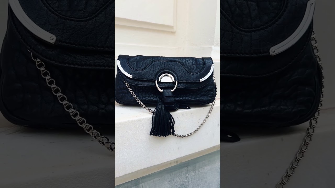 Céline Black Leather Shoulder Bag with Silver Chain  