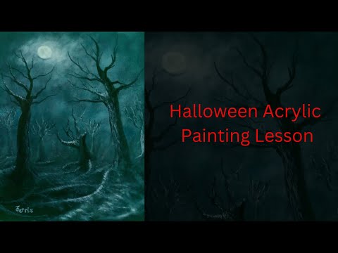 Halloween Acrylic Eerie Forest Painting Tutorial