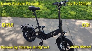 DYU C3 Electric Bicycle Review! (Up to 20mph, Head &amp; Taillights, 350w Motor, Up To 17 Mile Range!)
