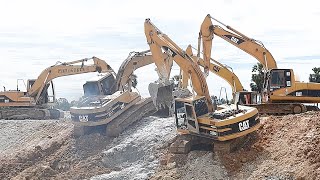 Amazing!! Excavator Operator Climbing Up Hill Excavator Hard Working In Mud Digging