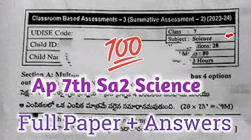 Ap 7th class Sa-2 science full question paper and answers 2024|Ap 7th science CBA-3 Sa2 paper 2024