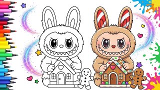 Labubu with gingerbread house Drawing and Coloring For Kids Labubu from Pop Mart s