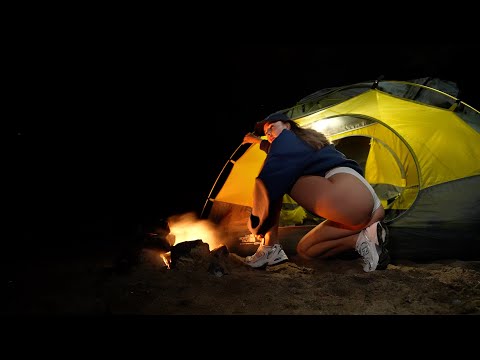 SOLO ASMR CAMPING🏕 LONELY YOUNG GIRL🥰 HEALING SOUNDS OF NATURE AT THE BEACH🏖️🌊