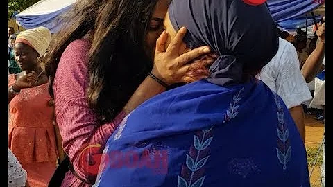 Humble! Toyin Abraham Knees, Kissed Actress Jaiye kuti At Dayo Amusa Dad Burial As They All Dance