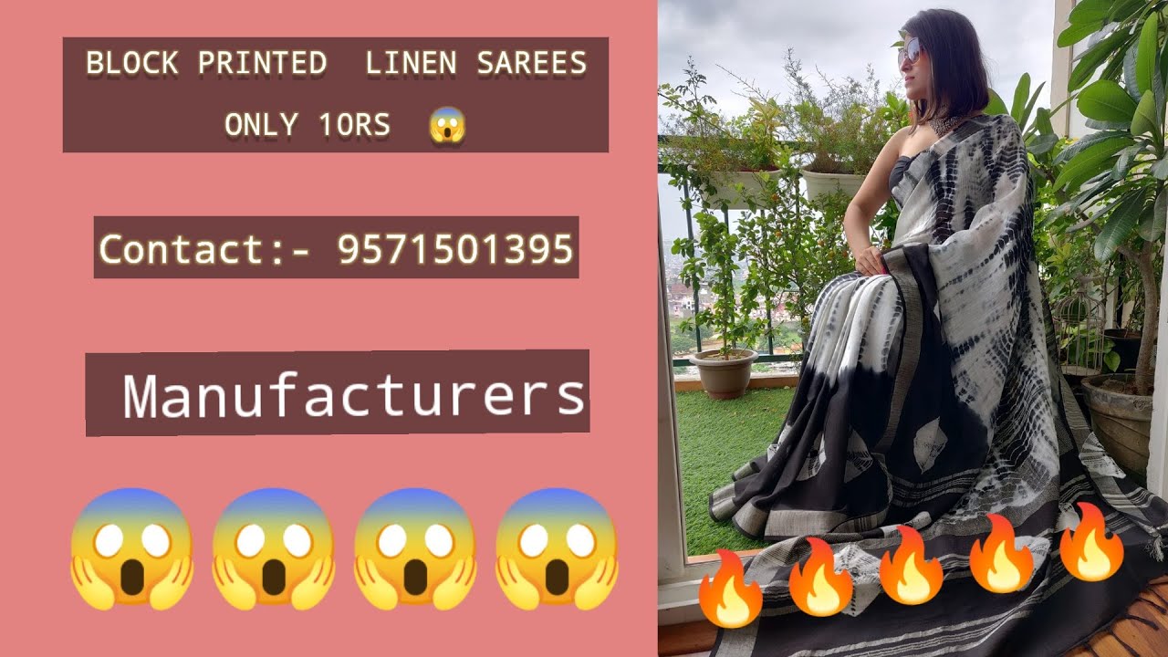 Linen  Cotton Sarees /Bagru Hand Block printed / By Tarun Textiles