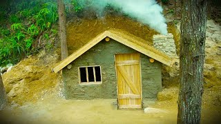 Building a Bushcraft Underground Survival Shelter, Rock Walls, \& Clay Fireplaces, part 2