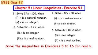 CBSE Class 11 Math | Linear Inequalities Ex 5.1 - Solve the inequalities | Q1 to Q10