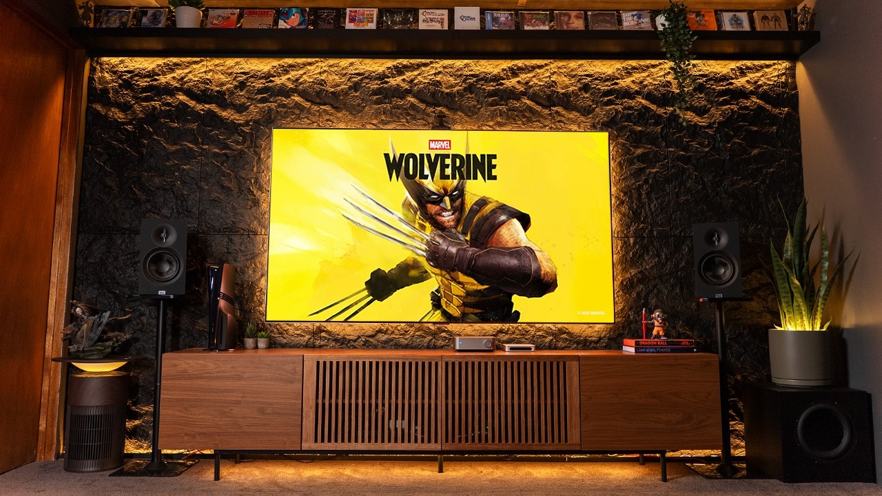 Setup gaming en cueva con TV OLED 77"