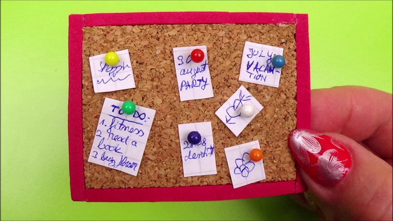 Miniature cork board with notes │ Diy miniature cork sheet organizator for  dollhouse 