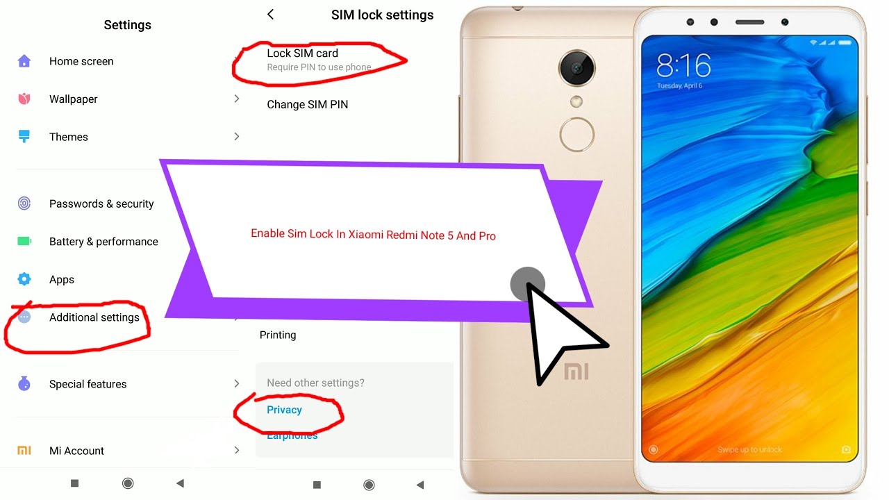 Enable Sim Lock Xiaomi Redmi Note 5 And Pro Password Dale - YouTube