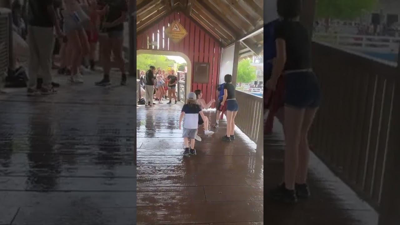 Girl Falls After Getting Splashed From Log Flume At Theme Park
