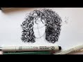 How To Draw CURLY HAIR | Textural & Sleek Curls PEN AND INK TUTORIAL