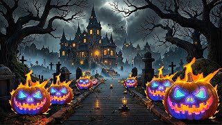 Heavy Rainy Night In Horror Village With Halloween Music 🎃 Rain Sounds 👻 Spooky Halloween Ambience