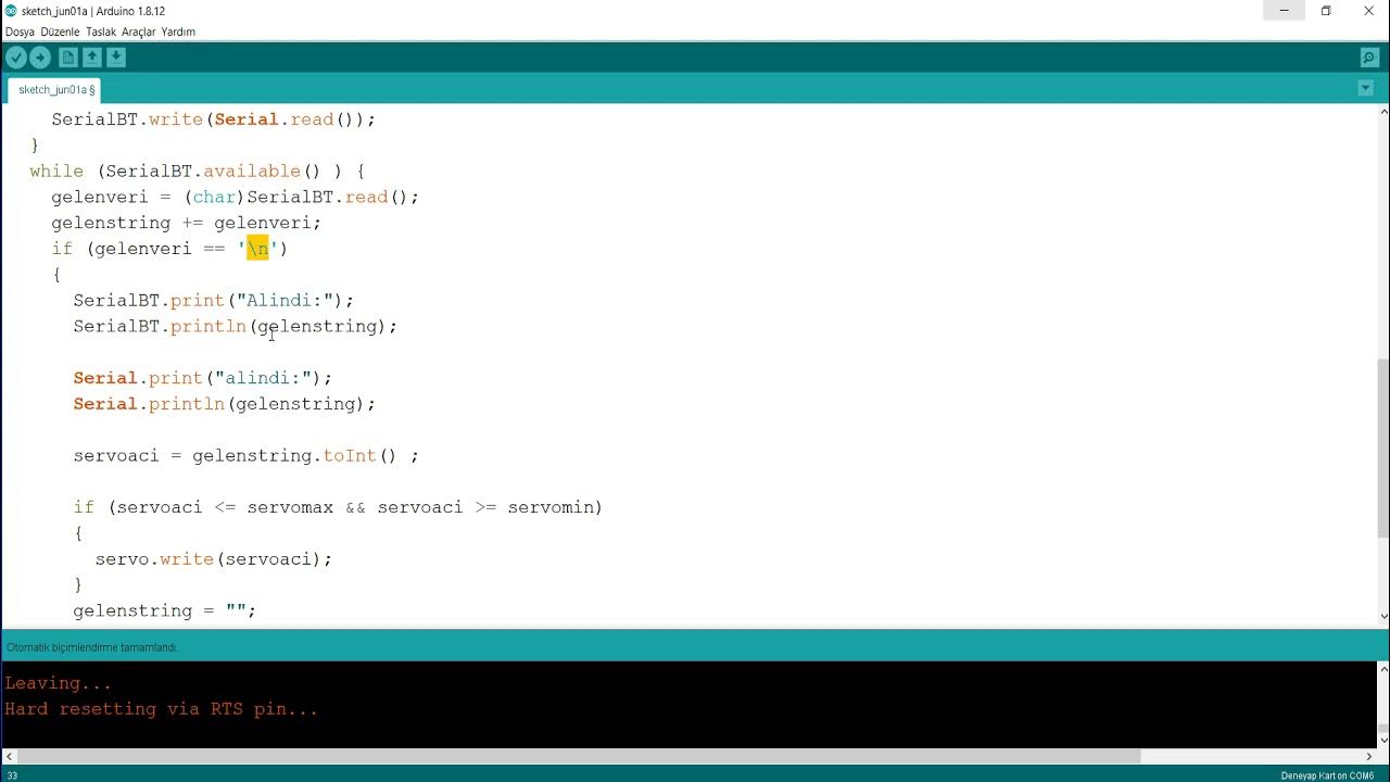 25 Deneyap Kart Arduino IDE Dahili Bluetooth Servo Motor Kontrolü