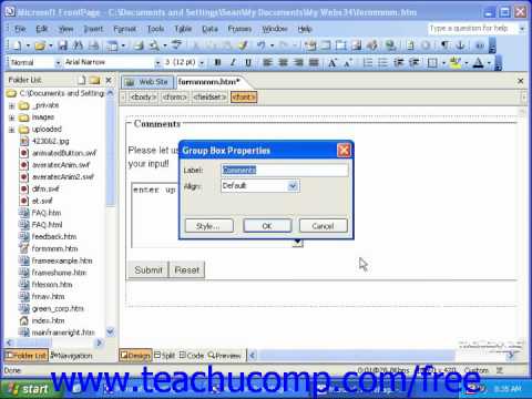 FrontPage Tutorial The Group Box Microsoft Training Lesson 16.10
