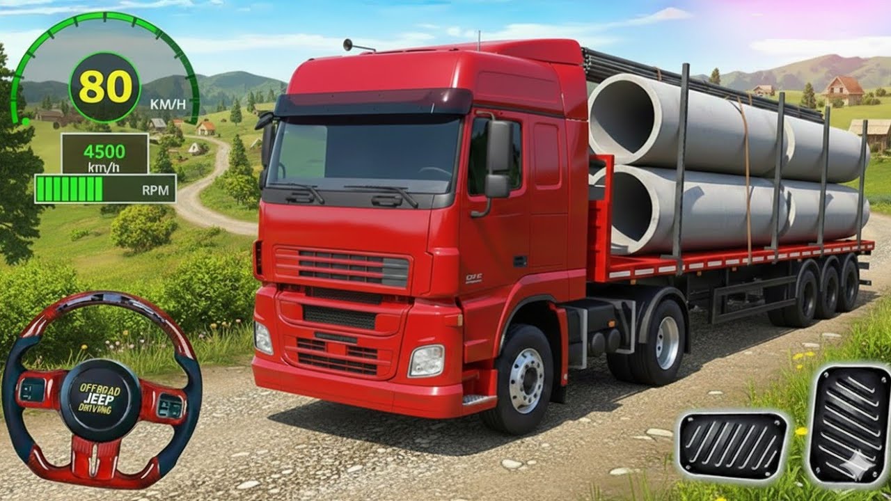 Heavy Cargo Truck Transport Simulator 2026 | Offroad Concrete Pipe Delivery | Android Gameplay