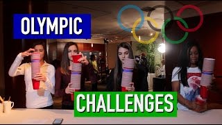 Olympic Gymnasts try Minute to Win it Challenges!