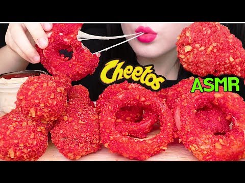 ASMR *CHEESY HOT CHEETOS CHICKEN, ONION RING 매운 치토스 치킨, 치즈 어니언링 먹방 EATING SOUNDS