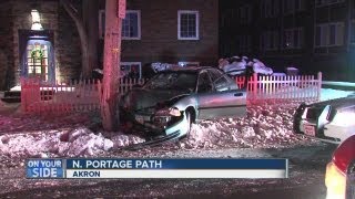 Noon: Man runs after crashing his car in Akron