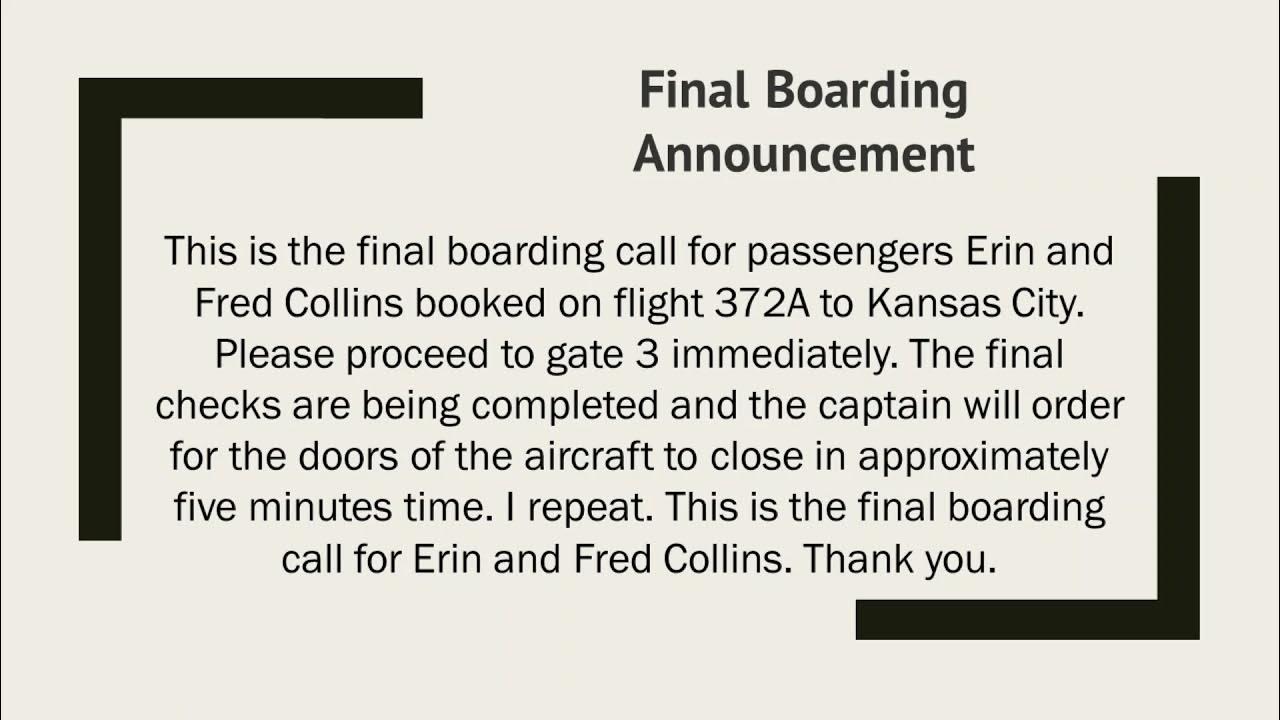 Final Boarding Announcement Airline Announcements YouTube