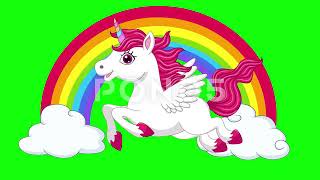 Free Cartoon Green Screen Effects 2021 | Cute Little Pony Unicorn With Wings Clouds Rainbow 2D Anima