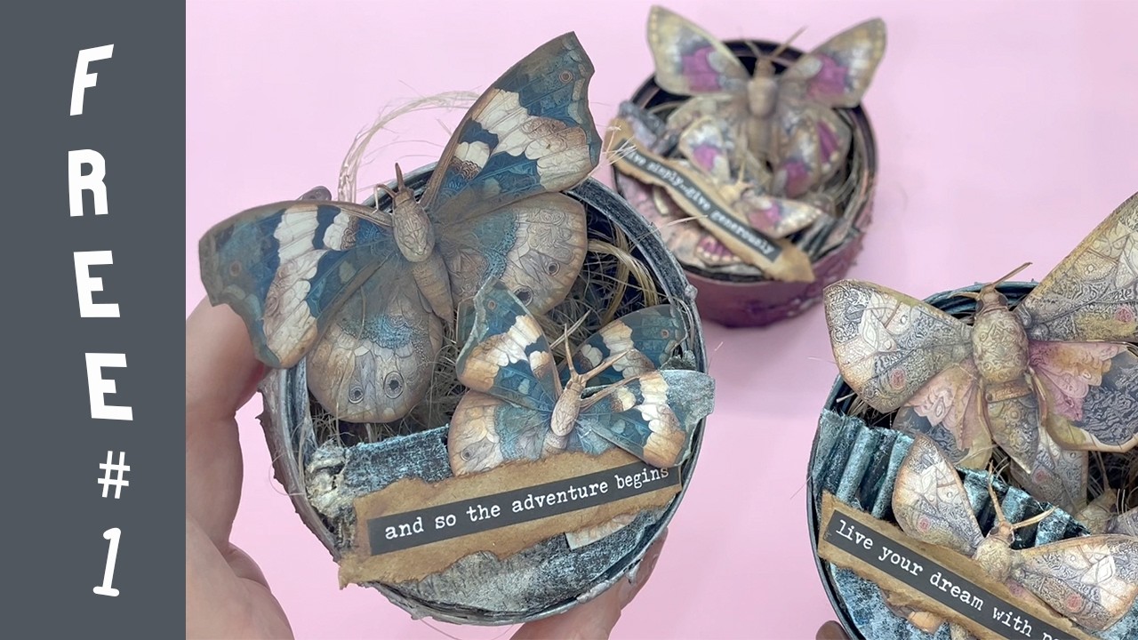 Frebbie 1  Usando las mariposas en latas de atún alteradas con mix media