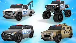 Learn Police Vehicles Names w Cars Garage - Police Car \& Trucks - Cars Transformation - Kids Videos
