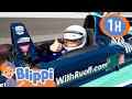 Blippi in a SUPER FAST Racecar | Blippi | 🚌Wheels on the BUS Songs! | 🚌Nursery Rhymes for Kids