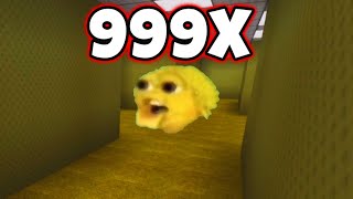 Yellow singing pufferfish in the Backrooms but 999x speed meme