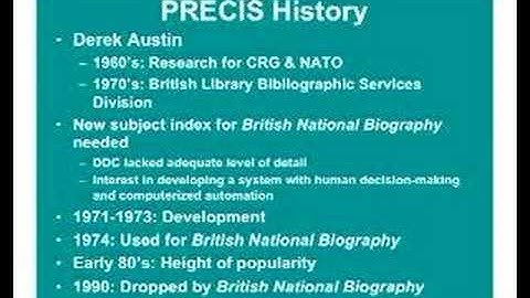 PRECIS: Preserved Context Index System (Part 1)