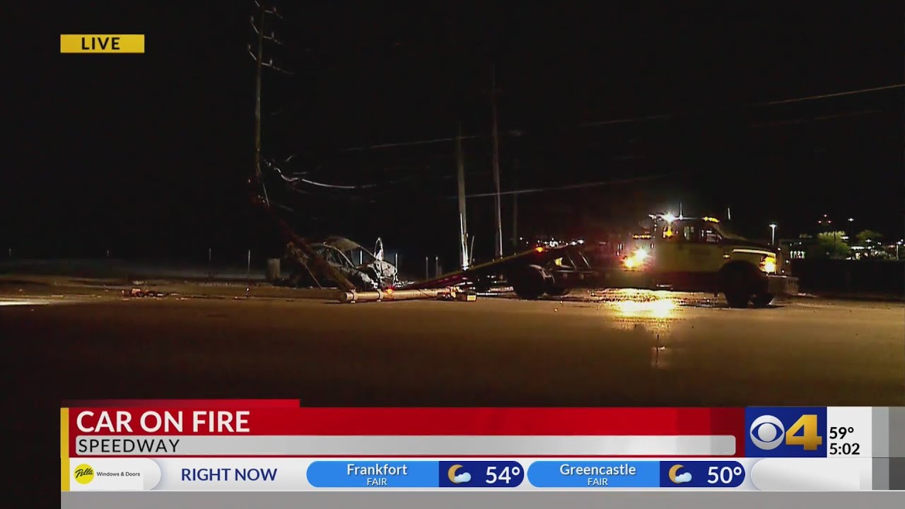 Car crashes into pole, catches fire - YouTube