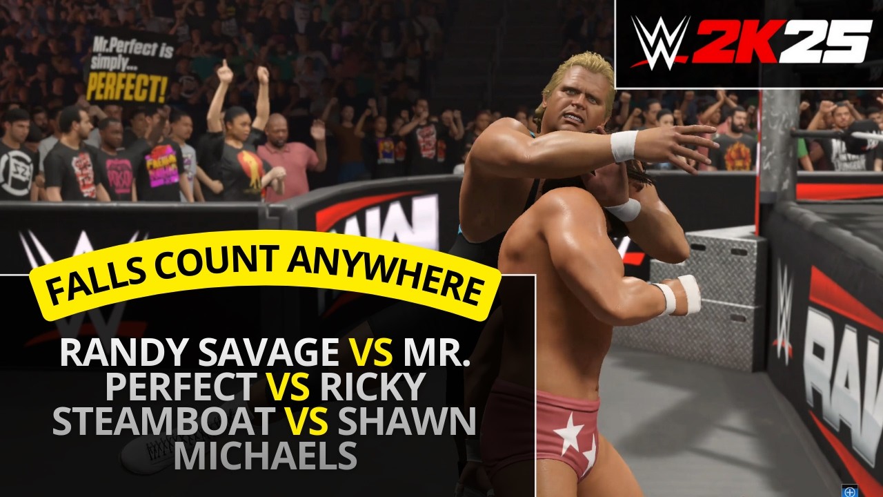 WWE 2K25 – Randy Savage vs Mr. Perfect vs Steamboat vs Michaels (Falls Count Anywhere Elimination)