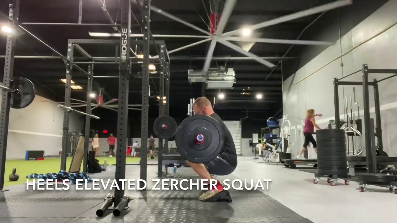Heels Elevated Zercher Squat - YouTube