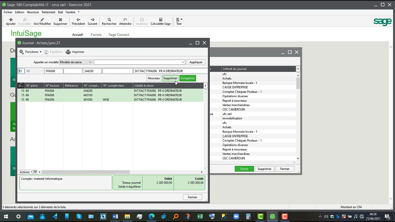 TRANSFERT AUTOMATIQUE DES ECRITURES D'UN JOURNAL A L'AUTRE AVEC SAGE SAARI