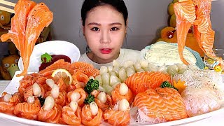 [Eng Sub] Salmon Strips, Flatfish Sashimi, Salmon Sashimi Mukbang Eating Sound