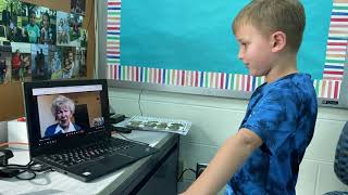 Alberta Krampe (Navy WAVE) - Sings Anchors Aweigh to 2nd Grade Class at Five Points Elementary.