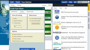 Starting team matches on BBO, with substitutions and cancellation