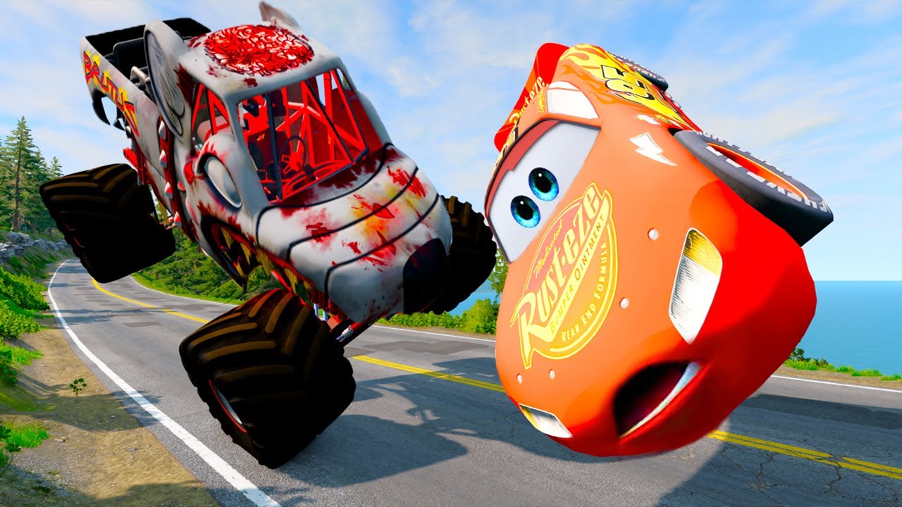 Lightning McQueen vs BRUTUS ZOMBIE#2 MONSTER TRUCKS Jam BeamNG drive ...